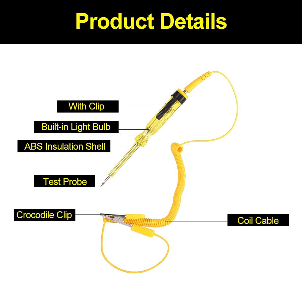 Tester del circuito del cavo del fusibile della matita della penna del tester del circuito elettrico dell'automobile 6V / 24V con il blub della luce del tester(Yellow)