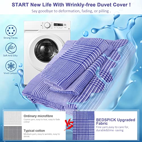 Bedspick Velvet Duvet Cover Set Twin Size 2 Pieces, Navy Blue Soft Reversible Comforter Cover Sets, Plaid Striped Duvet Cover, 1 Duvet Cover 68X90 Inches And 1 Pillow Sham #TOP3