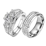 LOVERSRING Couple Ring Bridal Set His Hers White Gold Plated CZ Stainless Steel Wedding Ring Band Set