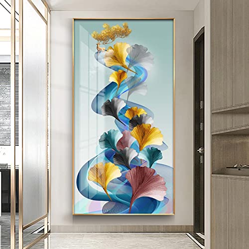 Toile Ginkgo Biloba Doré 50x100cm design de luxe nordique pour entrée chic