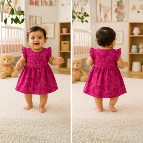 Image of Lilimi Toddler Baby Girl Cotton Muslin Dress, Breathable Flutter Sleeve Button-Front Cute Frocks