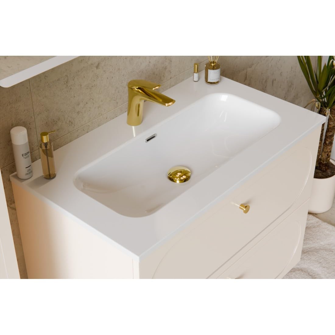 Meublorama - Lavabo empotrado (80 cm, cerámica), color blanco brillante