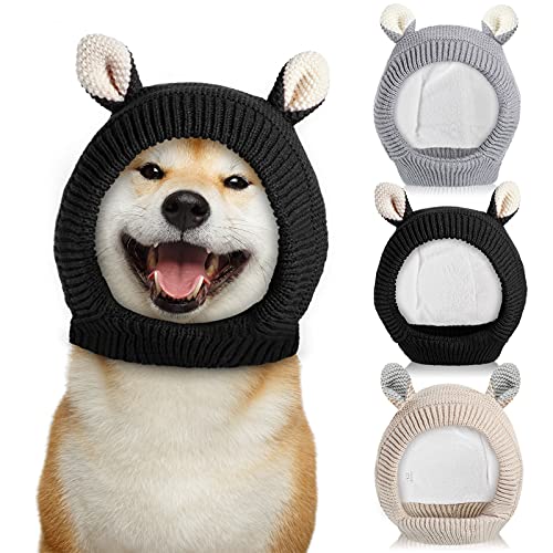 3 Pieces Cute Quiet Ears for Dogs Cute Dog Ear Muffs Warm Dog Knitted Hat Noise Protection Dog Grooming Earmuffs Pet…