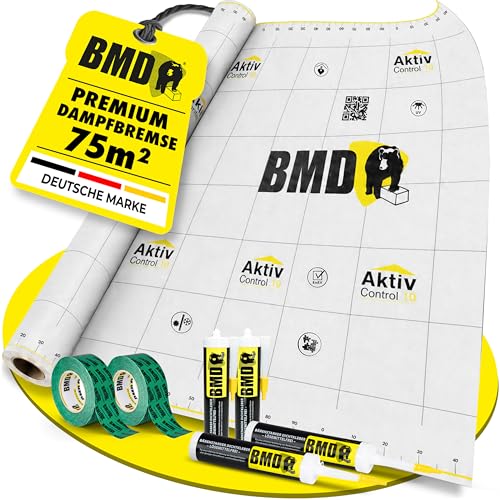 BMD Activ Control Dampfbremse 75m² (1,5m x 50m) + Klebetechnik (2x BMD san + 4x BMD Folienkleber) atmungsaktive Dampfbremsfolie