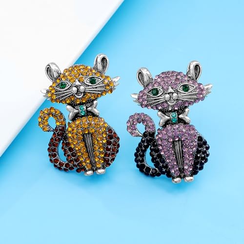 Image of Rhinestone Cat Brooch Pin for Women Girls Men Vintage Crystal Animal Kitten Brooches Classic for Wedding Party Dance Banquet Lapel Pins Dainty Christmas Anniversary Jewelry Unisex Gift Clothes Accessories Christmas