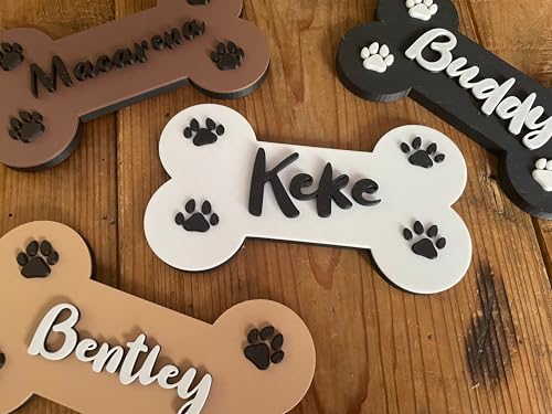 Personalized Dog Bone Name Sign with Paw Prints