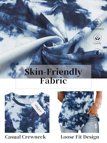 Image of VISLILY Plus-Size-Tops for Women Casual Short Sleeve T Shirts Trendy Tie Dye Crewneck Tees Comfy Loose Fit Tunics XL-5XL