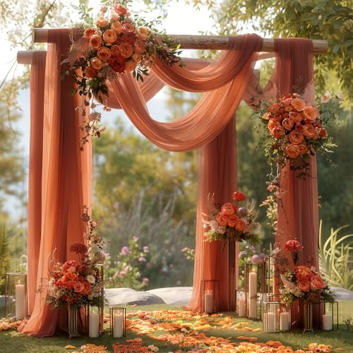 Image of Terracotta Wedding Arch Draping Fabric 2 Panels 30'' x 20FT Terracotta Drapes Sheer Fabric Backdrop Arch Draping Fabrics for Wedding Ceremony Birthday Party Bridal Shower Decoration