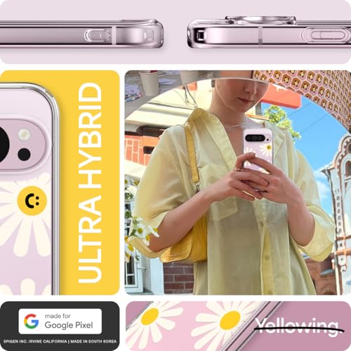 Image of Spigen Cyrill Ultra Hybrid | Google Pixel 9 Pro /9 Case | Transparent Flower Pattern Print Design Pixel 9 Pro /9 Back Cover | TPU+Poly Carbonate - Big Daisy
