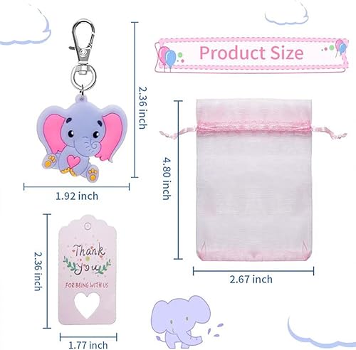 Miniatura 3 de Juego de 50 llaveros de elefante para baby shower, recuerdos de fiesta temática de elefante, suministros de fiesta de cumpleaños para niños y niñas