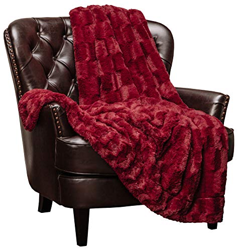Chanasya Fuzzy Faux Fur Elegant Rectangular Embossed Throw Blanket - Plush Sherpa Microfiber