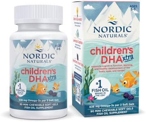Nordic Naturals Children'S DHA Xtra|Fish Oil For Kids 636 Mg Omega 3 EPA & DHA For Kids Supports Brain Development (Age 1-6 Yrs) Berry Punch 90 Fish Oil Gummies -Mini SoftGel, 0.06 grams
