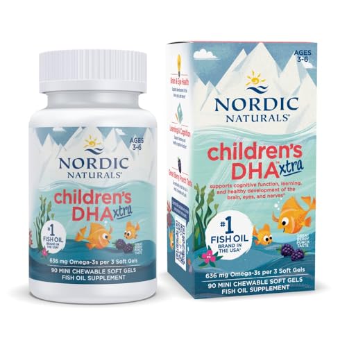 Nordic Naturals Childrens DHA Xtra Berry Punch - 90 Mini Chewable Soft Gels for Kids - 636 mg Omega-3s EPA & DHA - Cognitive & Immune Function Learning Social Development - Non-GMO - 30 Servings
