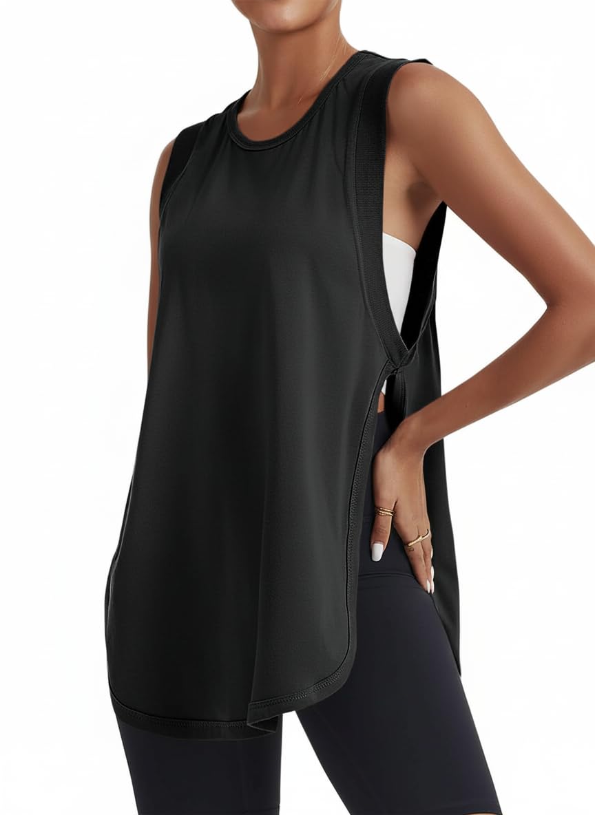 Tankaneo Damen Sport Tank Tops Fitness Top Ärmellose Seiten Schlitz Shirts Sommer Tees Casual Yoga Camisole