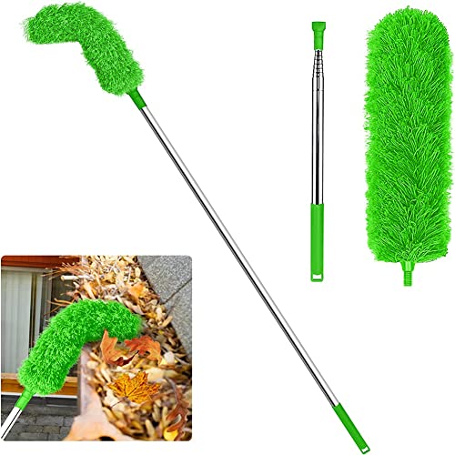 Niukuyu Brosse de Nettoyage de GouttièRe Outil de Toiture avec Mât TéLescopique Extensible 8,2 Pieds Outil de Nettoyage de Facile à Retirer, Vert