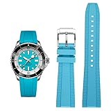 FKM Rubber Band For Breitling Superocean Watches With Buckle, Rubber Watch Band Straps For Breitling Professional Watches (Light Blue, 22mm)