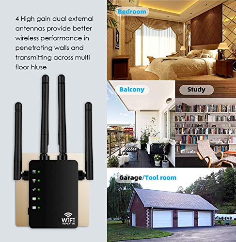 CaranteeWiFi Range Extender, 1200Mbps Wireless Signal Repeater Booster, Dual Band 2.4G and 5G Expander, 4 Antennas 360° Full Coverage, Extend WiFi Signal to Smart Home & Alexa Devices (Black) - Thumbnail 3