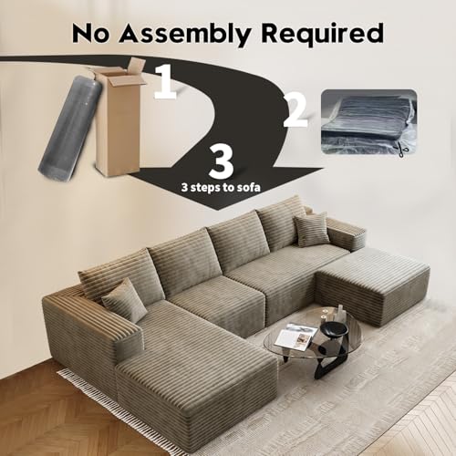 Image of 135.4 inch Cloud Modular Sectional Couch with 1 Ottoman,Modern Minimalist Upholstered Couches, Comfort U Shaped Sofa for Living Room,Deep Seat Corner Couch,No Assembly Required (Camel,Left Facing Chaise)
