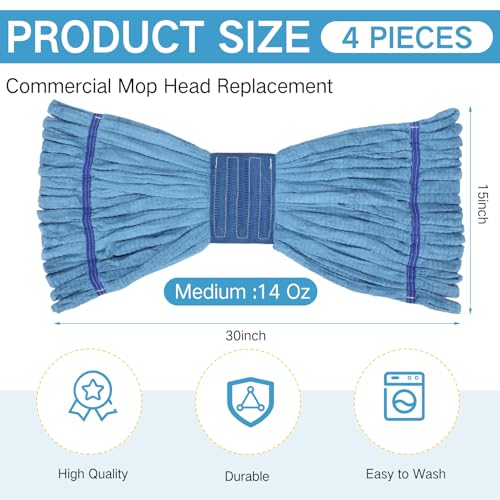 Image of Lallisa 4 Pcs Commercial Mop Head Replacement Tube Microfiber Industrial Looped End Mop Heads Refill for Floor Cleaning for Home Commercial Industrial Use(Medium,Blue)