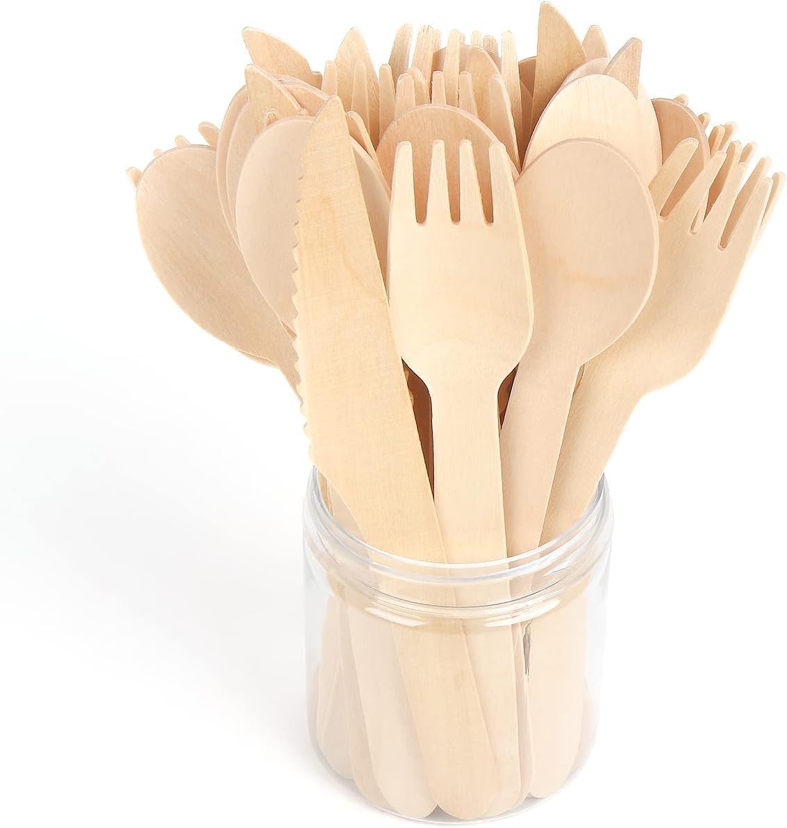 150-Piece Disposable Wooden Cutlery Set [50 Forks, 50 Spoons, 50 Knives] Eco Friendly Biodegradable Compostable Supplies, Camping BBQ - Use with Party Paper Plates, Plastic Cups,Paper Bowls