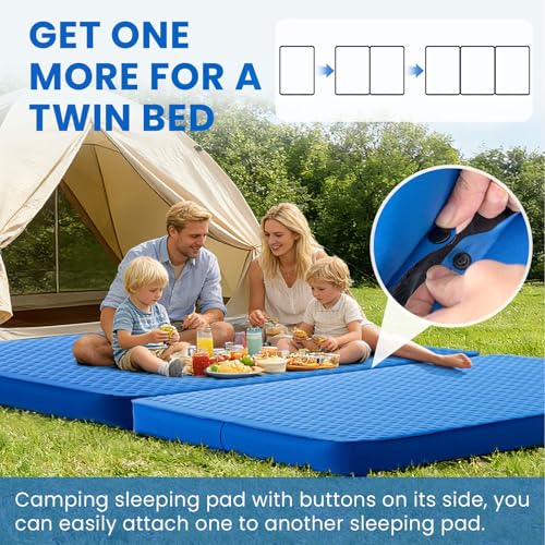Image of 2 Person Self Inflating Sleeping Pad with Electric Pump - 4 inch Ultra-Thick Memory Foam Camping Pad, Portable Outdoor Air Mattress Sleeping Gear for Adults Tent Car Truck Travel Hiking (Blue)