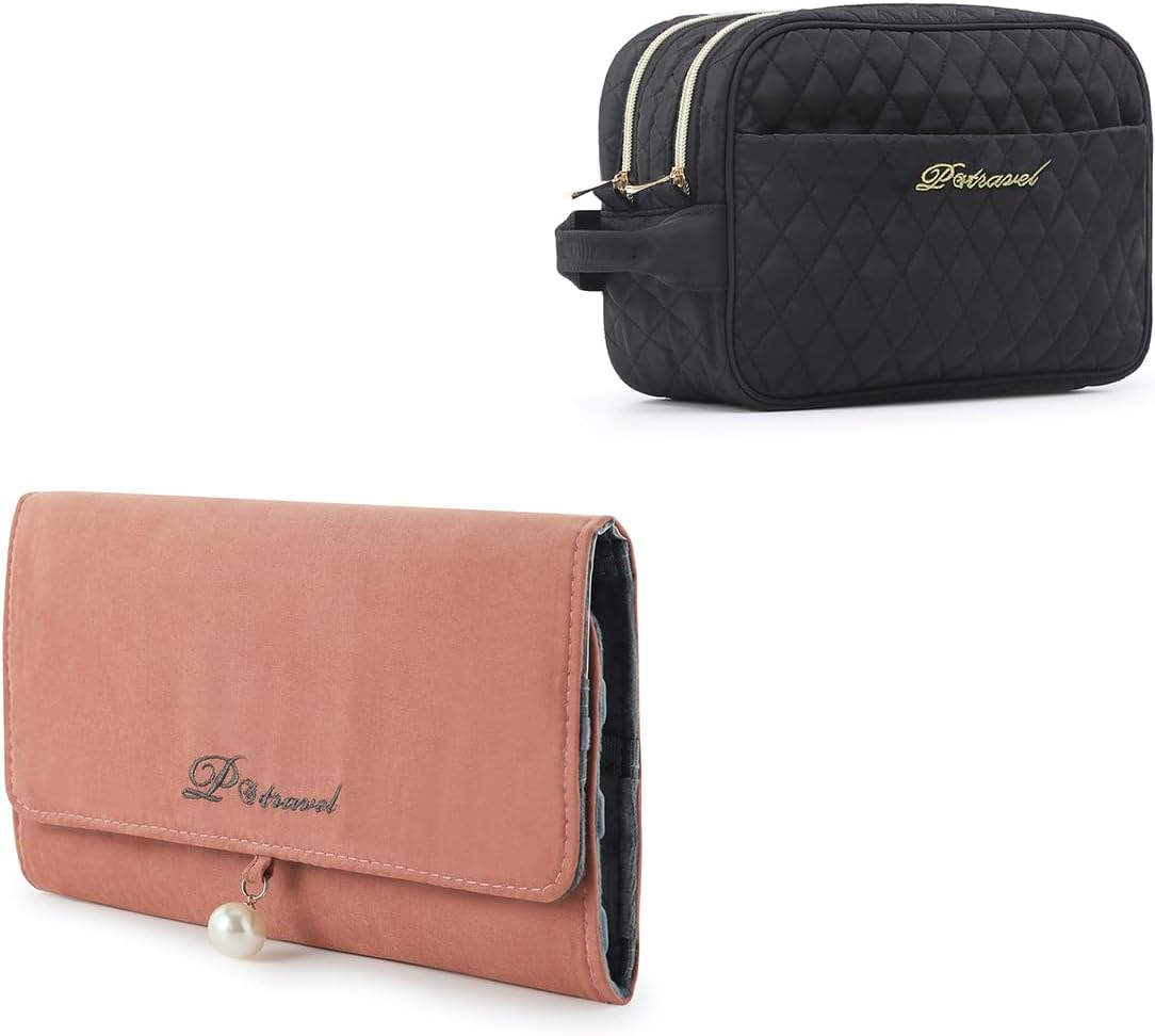 VanFn Jewelry Rolls & Cosmetic Bags, Travel Jewelry Organizer Roll, Travel Toiletry Bag for Girls Make Up Bag Brush Bags P.Travel Series