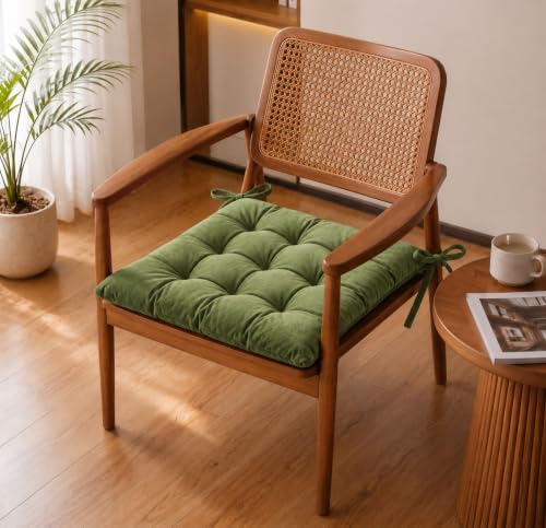 Image of BSB HOME Chair Pad Cushion with Tie Straps, Thick Tufted Seat Cushion for Dining, Office & Wooden Chairs, Soft Comfortable Chair Seat Pad with Durable Stitching,16 x 16 Inches(41 x 41 cm) - Moss Green