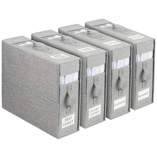 WELTRXE Bed Sheet Organizer, 4 Pack Foldable Bedding Organiser wi...