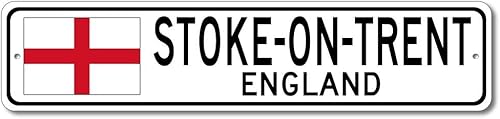 Cartel de metal con diseño de la bandera de Inglaterra de Stoke-On-Trent, personalizable, 3.9 x 17.7in