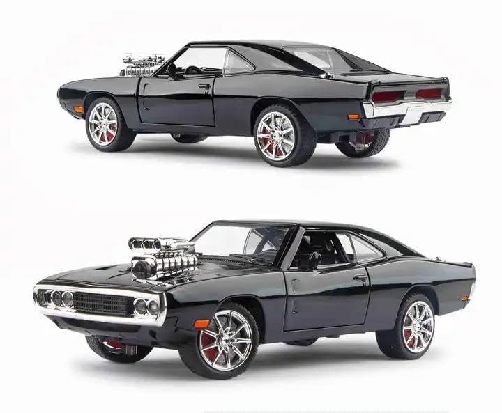 Image of 1:24 Big Fast and Furious Dodge Charger Diecast Model Metal Pull-Back Car with Sound, Light and Opening Doors: A Kids' Toy Vehicle Gift