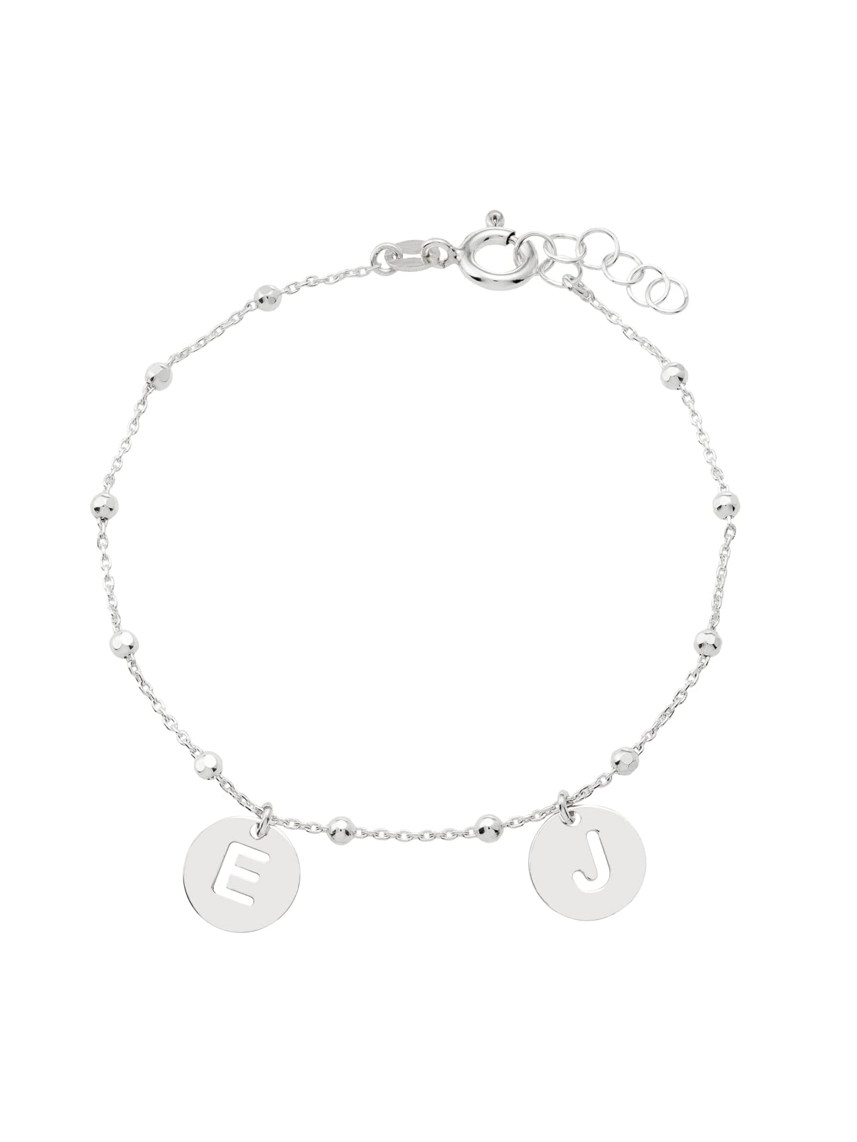 Pulsera con Inicial Mujer Plata de Ley 925, Pulsera de Bolitas Personalizadas con Letras a Elegir A-Z, Regalo para Mama, Hermana, Niña