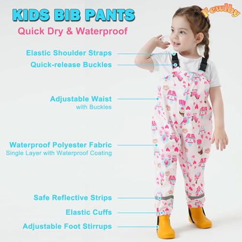 Image of Toddlers Waterproof Rain Bib Pants, Boys Girls Rain Pants Kids Overalls Rain Trousers Lightweight Mud Pants Rainwear