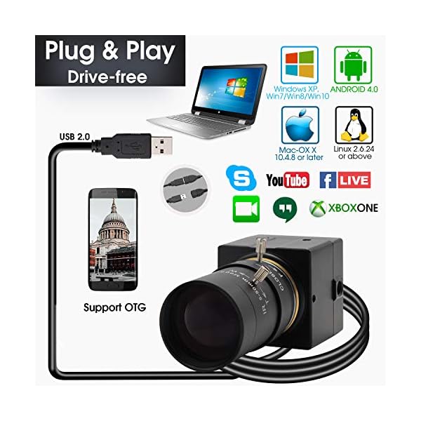 Svpro 8MP USB-Kamera mit 5–50mm Varioobjektiv, 10-facher optischer Zoom manueller Fokus Webcam, HD-Webkamera mit IMX179-Sensor für Windows, Linux, Mac OS, Android, Plug-and-Play-UVC-Kamera – Bild 8