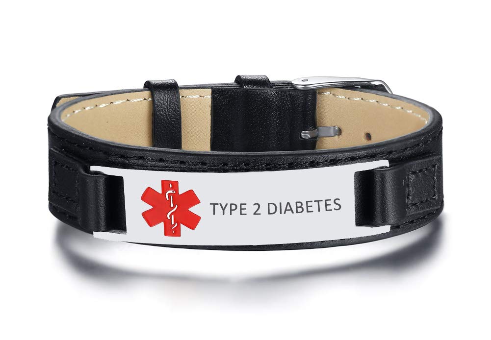 XUANPAI BraceletPersonalized Genuine Leather Medical Alert Bracelets Waterproof Sport Emergency ID Bracelets for Men Women,Adjustable