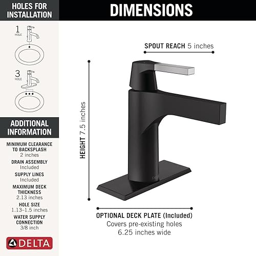 Miniatura 6 de Delta Faucet Zura - Grifo de baño de un solo orificio de níquel cepillado, grifo de baño de una sola manija, tecnología de sello de diamante,