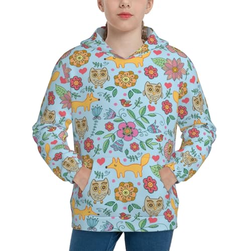 Cartoon Foxes and Owls Kids Pullover Hoodies Boys Sweatshirts Girls Athletic Clothes with Pocket