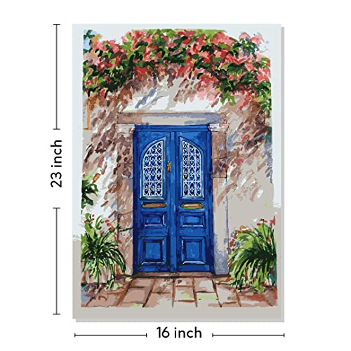 Image of RANGOLI 100% Cotton Stretched Canvas Painting 400 GSM, Framed Modern Art Blue Door Canvas Abstract Wall Art for Living Room, 3D Paintings for Wall Decor (16 x 23 Inch With Frame)