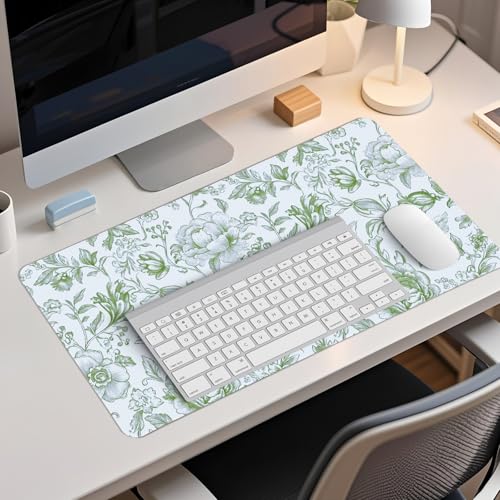 Image of Sage Green Chinoiserie Mouse Pad,Sage Green Floral Desk Mat,XL Large Greens Floral Preppy Trendy Mouse Pad,Girly Gaming Mousepad,Girly Laptop Desk Mat for Dorm Home Office,23.6x11.8 Inch