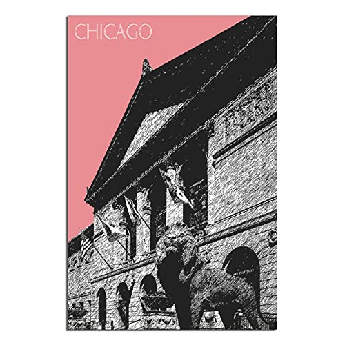 Vintage Travel City Landmark Posters Chicago Art Institute of Chicago Light Red Canvas Art Painting Decor Wall Posters Family Bedroom hotel restaurant gym Office Decorative for room aesthetic Gift Pos