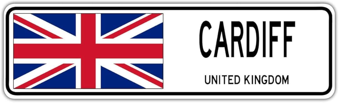 Cardiff, United Kingdom Street Sign British Flag City Country Road Wall Gift Street Sign 4x16 inches