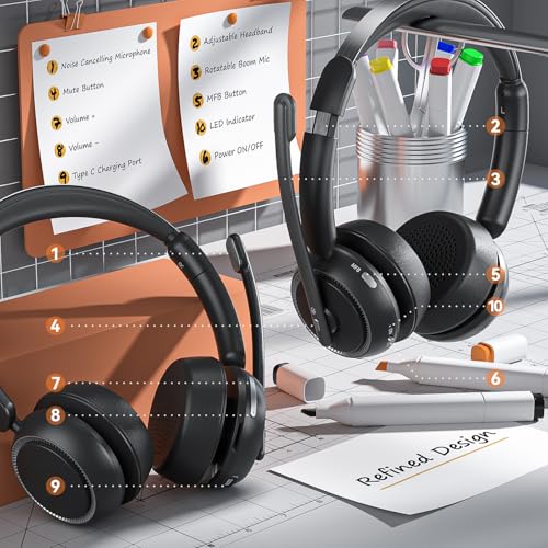 Dytole DY102-V2 Wireless Headset With Mic For Work, Bluetooth Headset With Noise Canceling Microphone & Hi-Fi Stereo Sound, 65 Hrs Working Time, Wireless Headset For Work/Call Center/Computer/Teams thumb #1