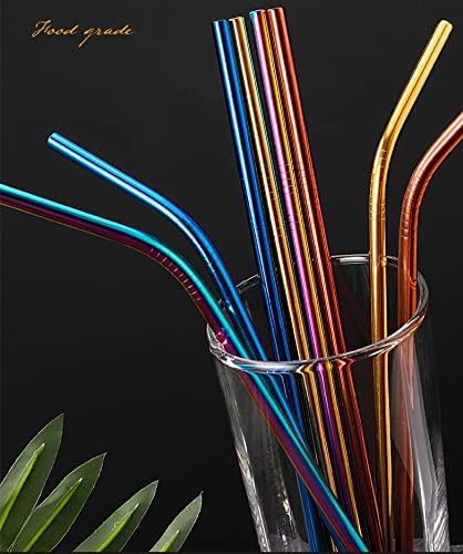 Image of 100Pcs Reusable Metal Straight Straw in Bulk Order (8.5 inch Long, Blue-100pcs Straight)