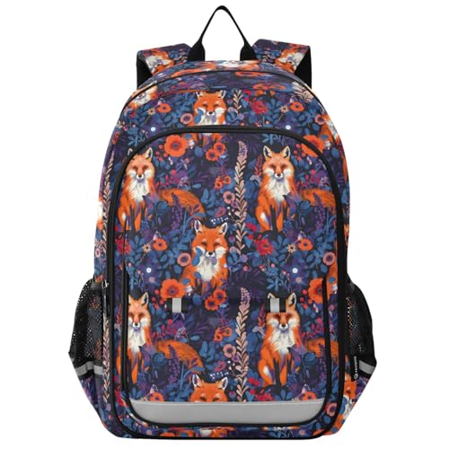 Sac à dos ordinateur portable renard et fleur style décontracté lycée