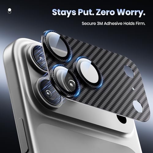 Image of Hoerrye for iPhone 17 Pro Max Camera Lens Protector - [12FT Shatterproof Military Grade] [Strong Adsorption] Metal 9H+ Tempered Glass Camera Screen Full Cover Case Friendly,Carbon Fiber