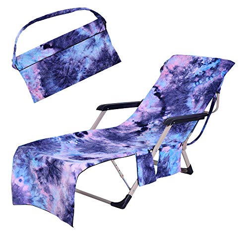 TOPCHANCES Beach Chair Cover,Chaise Lounge Chair Cover Microfiber Beach Towel with Pockets Quick Drying Terry Towels for Pool Holidays Sunbathing (Blue)