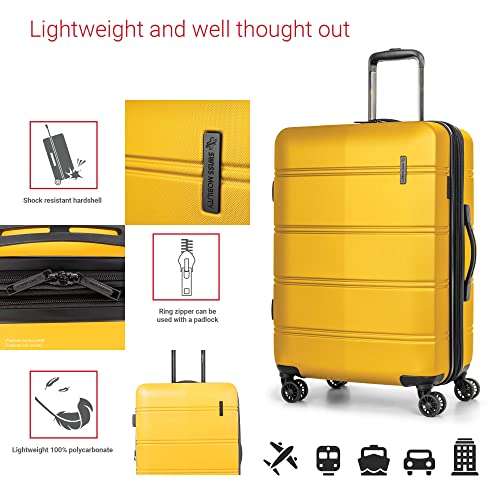 Swiss Mobility Lax Collection 3 Piece Hard Shell Luggage Set, Expandable Suitcases With 360-Degree Spinner Wheels, Retractable Handle, 20 Inch Carry On, 24 Inch Mid-Size, 28 Inch Large Bags, Yellow #TOP1