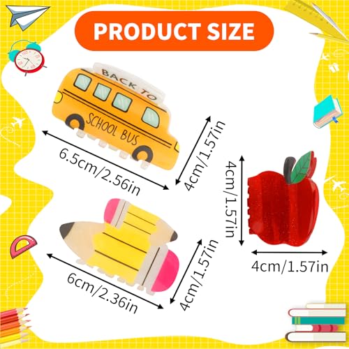KICOSY 3PCS Pinzas para el cabello formas manzana y bus escolar miniatura 3
