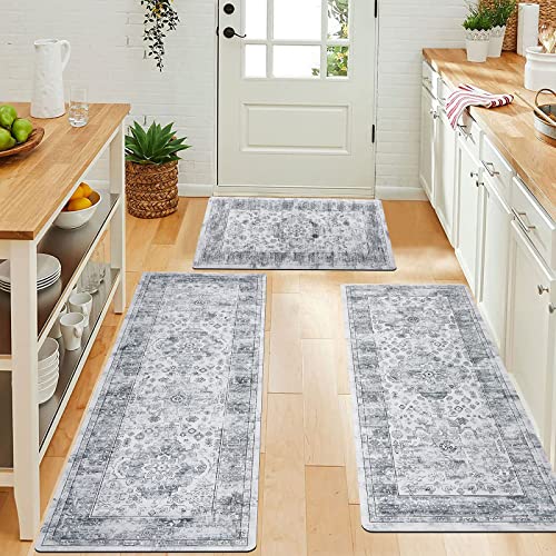 Pauwer Vintage Kitchen Rugs Set of 3 Farmhouse Kitchen Mats for Floor Non Skid Washable Kitchen Rugs and Mats Waterproof Floor Mat Runner Rugs for Kitchen Entryway Laundry Room