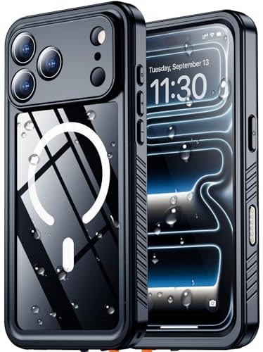 SPIDERCASE Magnetic for iPhone 17 Pro Max Case Waterproof, Built-in Screen & Camera Lens Protector[IP68 Underwater] [Military Grade Shockproof] Full Body Protection Phone Case, Black/Clear