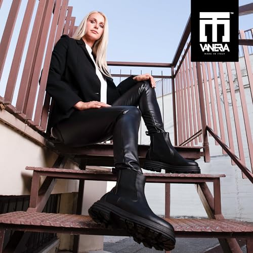 Image of Brooklyn | 100% Made in Italy Chelsea Boots for Women, Black Italian Leather - Chunky, Non Slip Platform Sole and Lug Heel - Ankle Booties for Ladies - Ideal for Fall and Winter